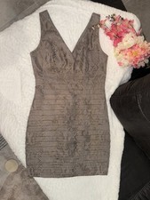 Express Tan Ribbed Bodycon Mini Dress Size Medium Stretch