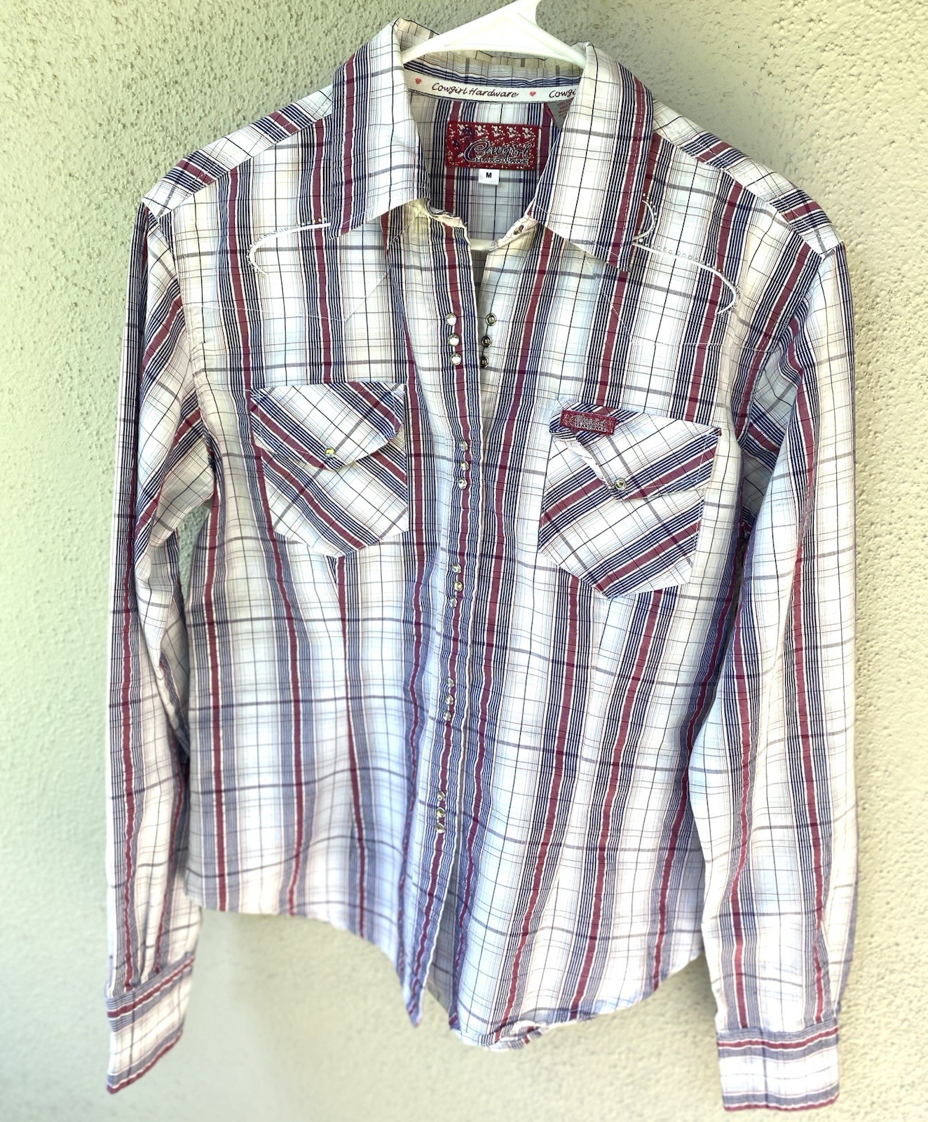 Cowgirl Hardware Plaid Collared Embroidered Western Shirt Women's M