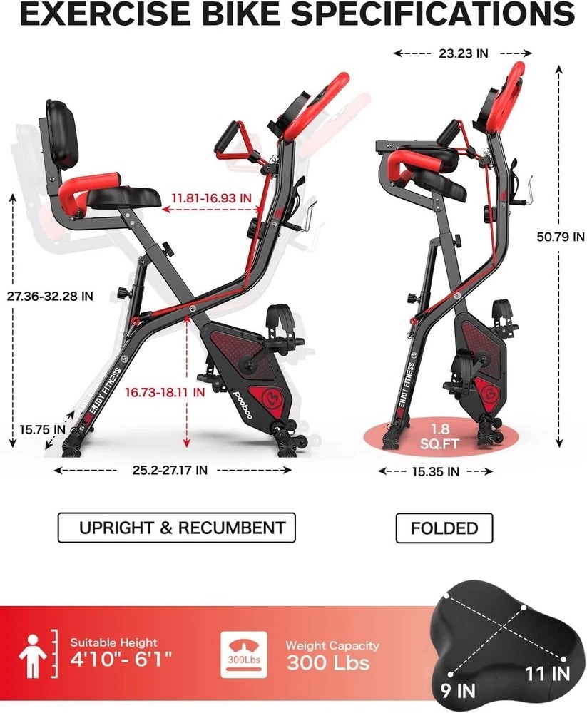 pooboo Folding Exercise Bike, Foldable Upright Stationary Bike, Indoor Cycling