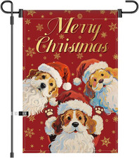 Merry Christmas Garden Flag 12X18 Inch Double Sided outside Xmas Welcome Dog Fla