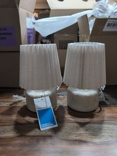 Room Essentials Beige Modern Table Lamp Drum Shade Switch Plug-In Set of 2