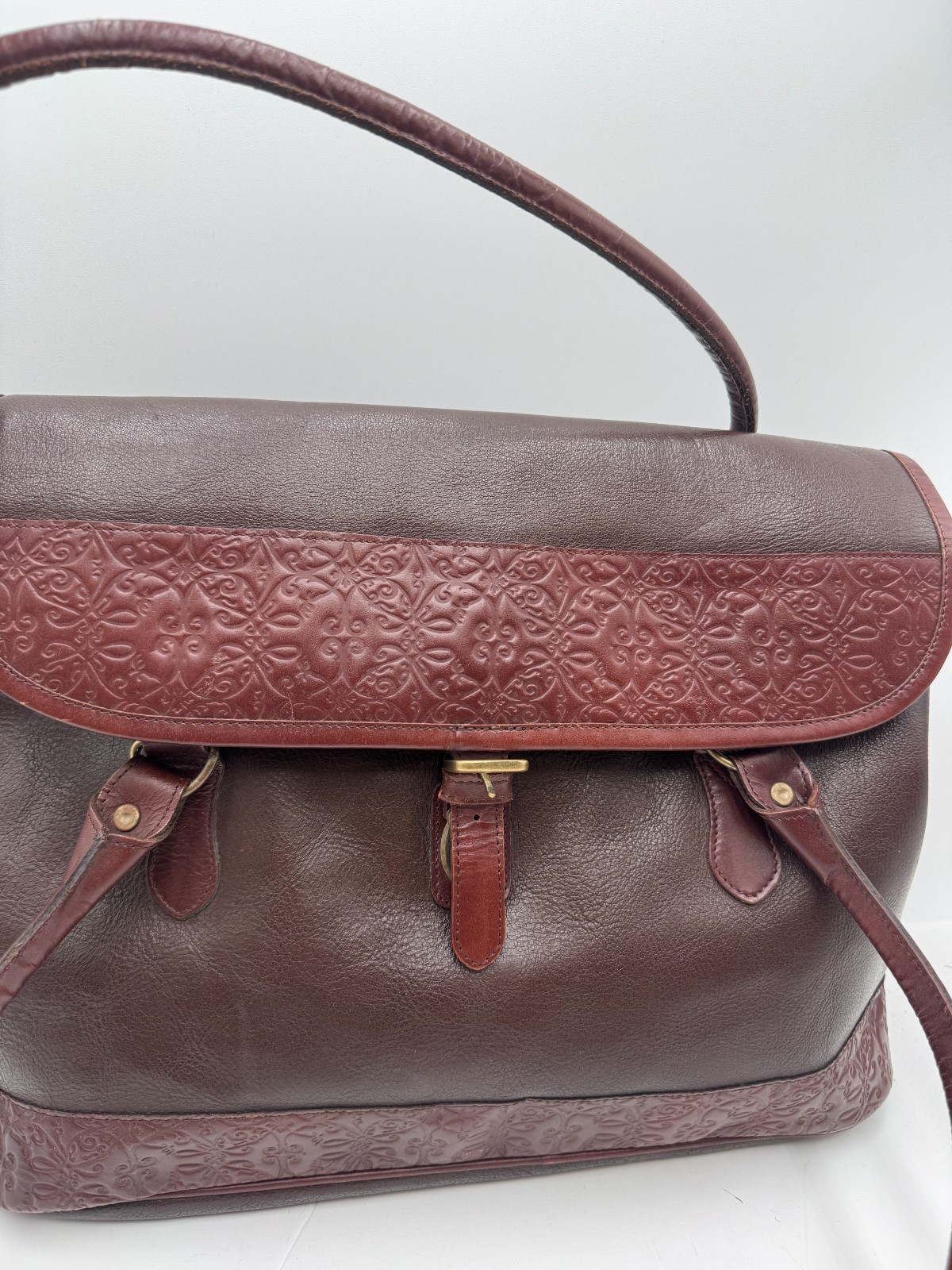 Past Times Women's Handbag Dark Brown Pebbled Leather Embossed Shoulder Bag image 2