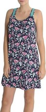 Secret Treasures NWT Women's XL 16 18 Satin Navy Floral Chemise w/ Lace Back