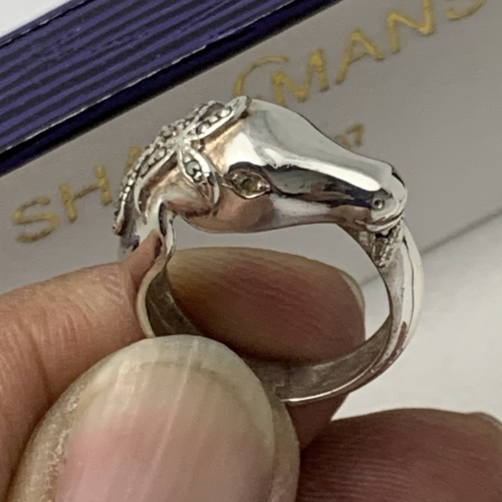 Unique Solid Silver Marcasite Horse Head Ring Ide… - image 4