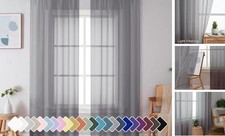 Sheer Curtains 90 Inches Long, Light Filtering 42"W x 90"L Pack of 2 Grey