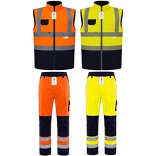 Hi Vis Tracksuit Set Bodywarmer Gilet & Cargo Trousers Waterproof Workwear PPE