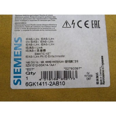 6GK1411-2AB10 New   6GK1 411-2AB10 Simatic NET Link IE/AS-i Link PN IO *p0