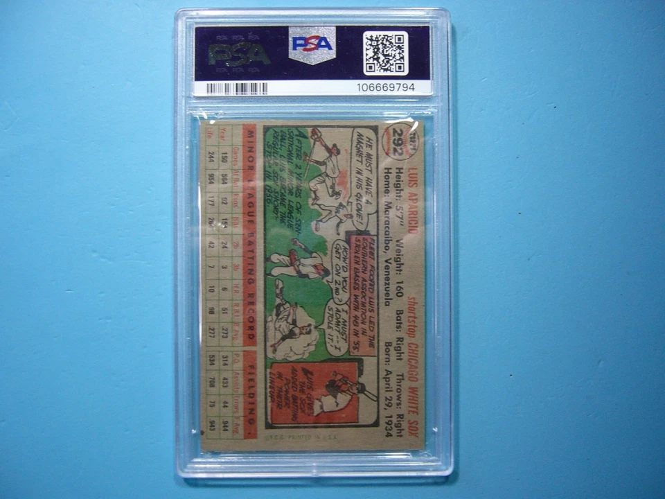 Tarjeta de béisbol 1956 Topps #292 Luis Aparicio Rookie RC PSA A TR ¡¡Nílida y bonita!! GL Foto 2 de 4