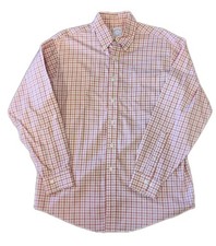 Brooks Brothers 346 Men's Orange White Check Non-Iron Cotton Shirt Medium M
