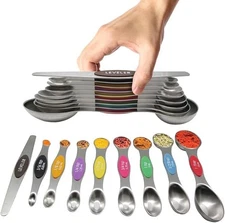 Magnetic Stainless Steel Measuring Spoons Set with Leveler – Stackable Kit
