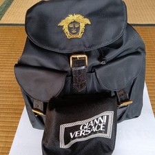 GIANNI VERSACE Black Embroidered Medusa Logo Backpack Mens 30x32x12cm Authentic