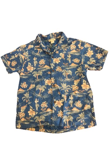 Boys Vintage Hawaiian Shirt Hula Made In Hawaii USA Bishop St Button Down 14 16