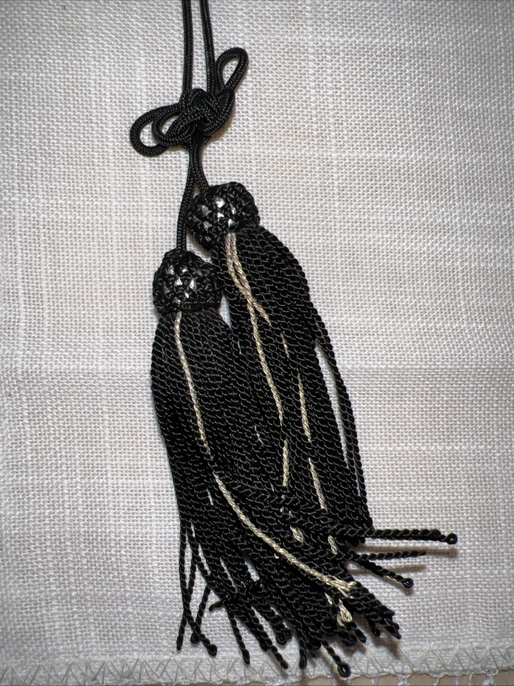 Black Lace Hand Fan with Wooden Handle and Tassel - Image 4 of 4