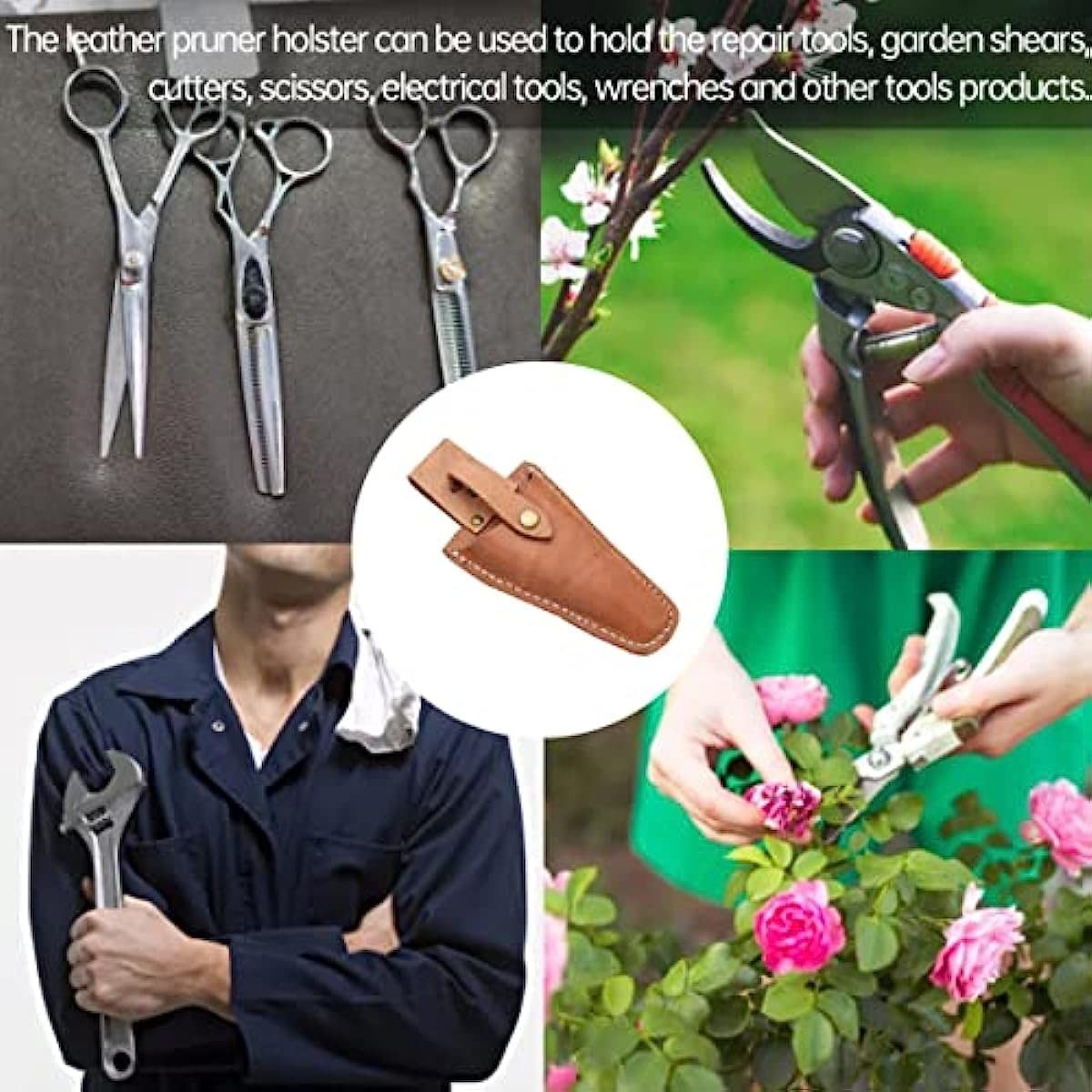 Leather Sheath for Scissors, 1Pack Leather Sheath Tool Holsters, Garden Prune...