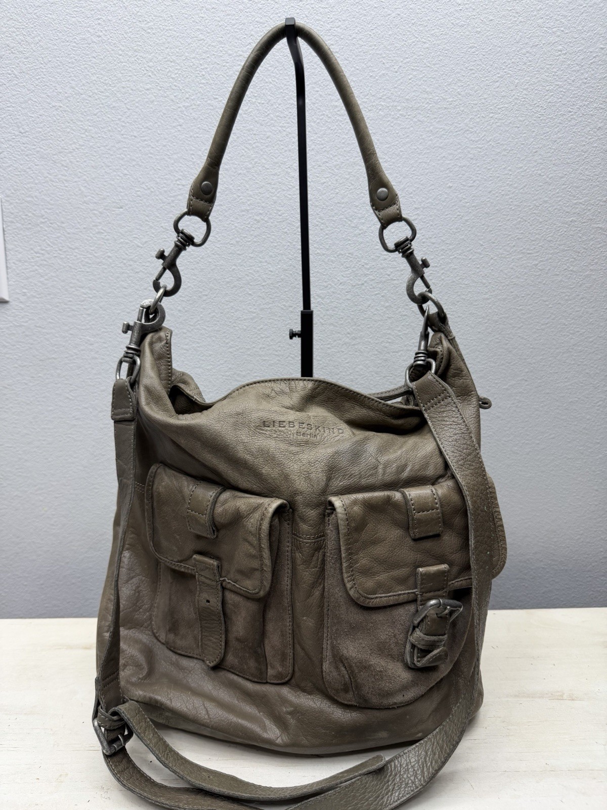 Liebeskind Berlin Utility Leather Bag Crossbody Large Taupe Gray