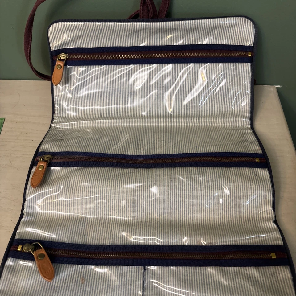 Bolso de cosméticos Ralph Lauren para artículos de tocador vintage rodante triple pliegue lona borgoña Foto 3 de 4