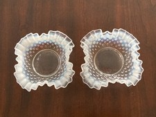 2 Vintage Fenton Opalescent Hobnail Clear Glass Ruffled Edges Candy Dishes