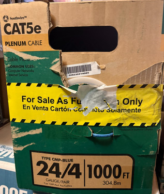 Southwire 56917749 1000 ft Blue 24/4 CAT5e CMP (Plenum) Data Cable Free Shipping