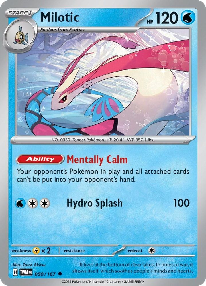2024 Pokemon: TWM Milotic (#050/167, Reverse Holofoil, Uncommon, Lightly Played)