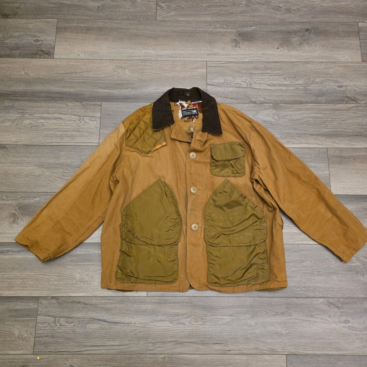 Vtg RARE SEARS Brown Duck Canvas Hunting Fishing Jacket XL Sz 46 
