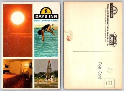Vintage Days Inn Budget Luxury Motels Postcard Atlanta Georgia Rocket Slide