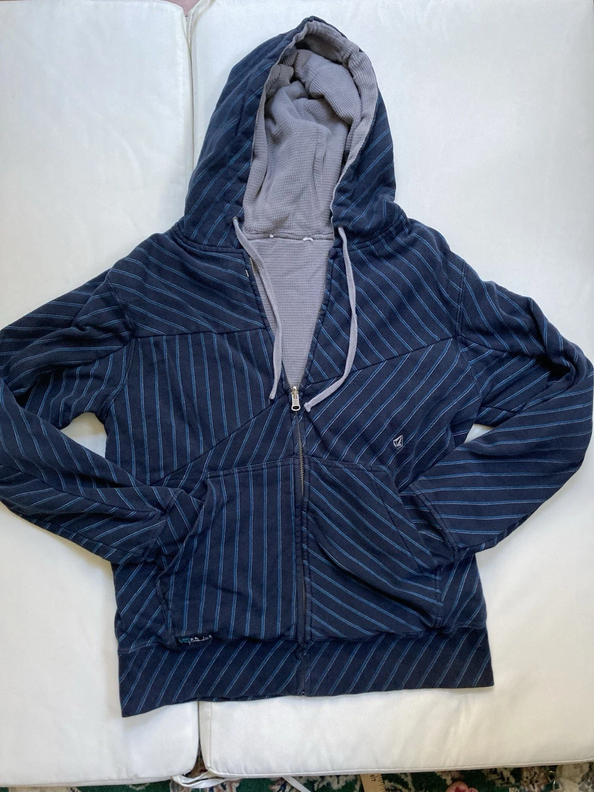 VTG Y2K VOLCOM PINSTRIPE HOODIE Reversible Gorpcore Skater Cyber Grunge 2000s