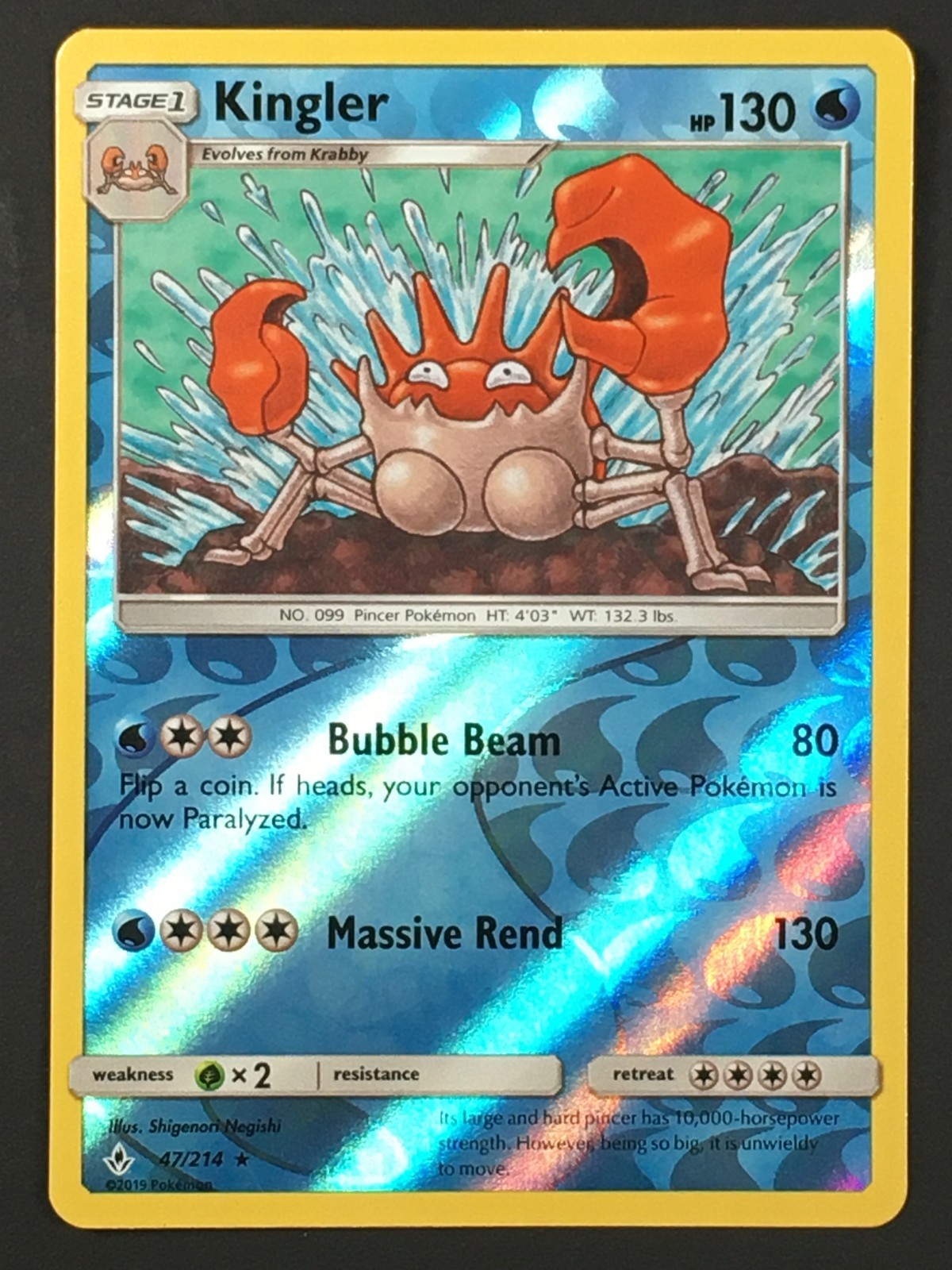 Pokemon TCG Kingler 47/214 SM Unbroken Bonds Reverse Holo Rare LP