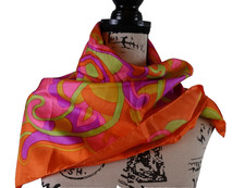 Kreier Womens Scarf Silk Square Colorful Paisley 27x27 Autumnal Switzerland