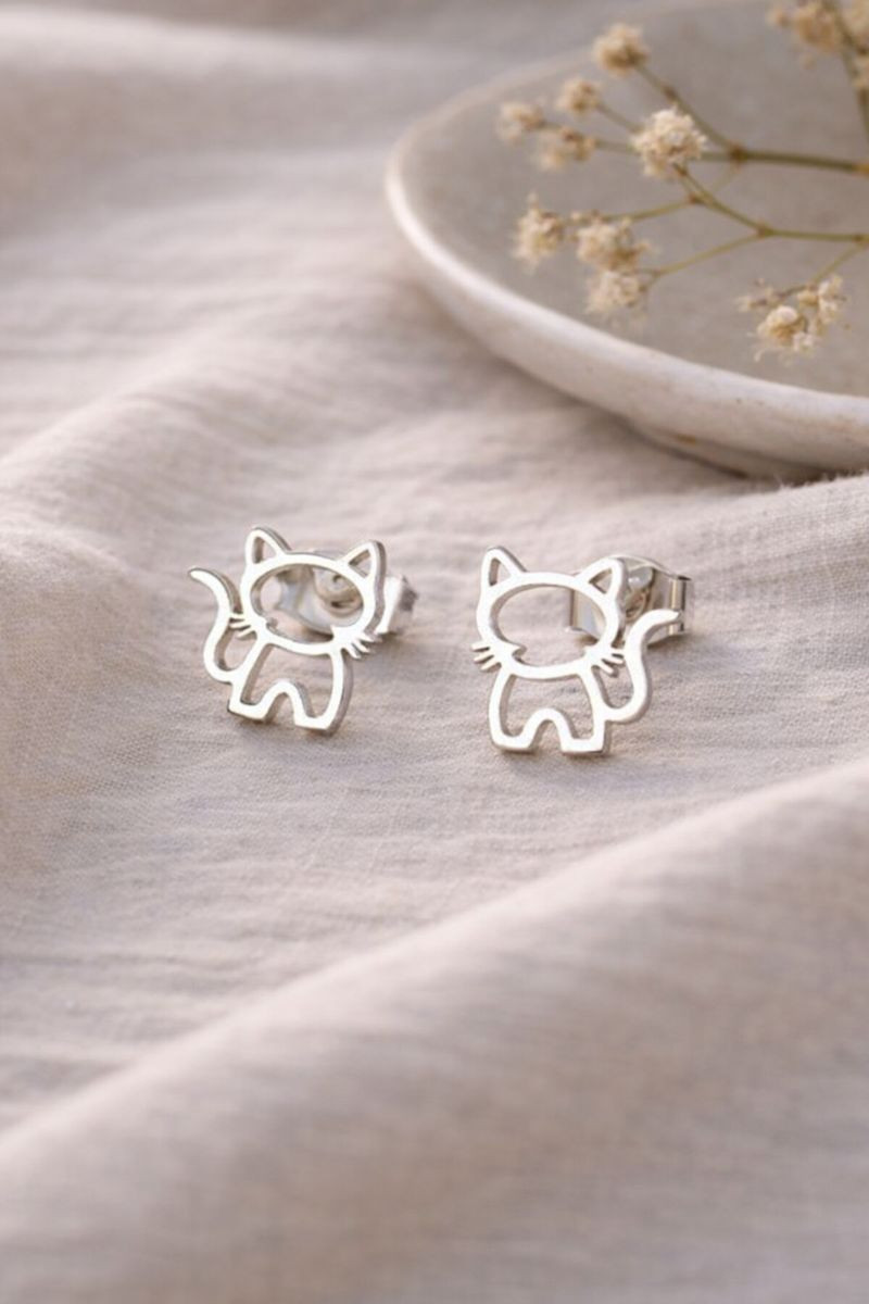 Boucles d'oreilles chat en acier inoxydable cadeau anniversaire fille