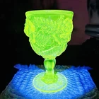 Vintage L.G. Wright Fenton WILD ROSE Yellow Vaseline Uranium Water Goblet 6.5"