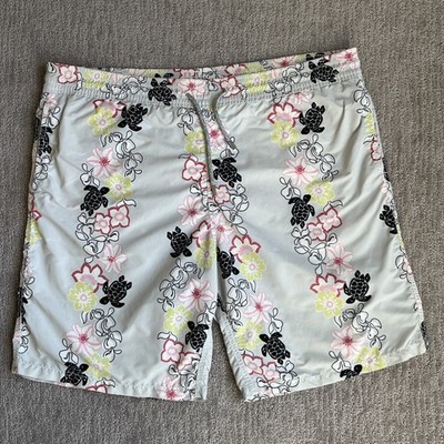 Vilebrequin Moorea Swim Trunks Sea Turtle Floral Gray Pink Men s 2XL Old Money
