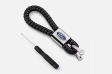 New FORD Premium Black Braided PU Leather Key Ring with Mini Screwdriver