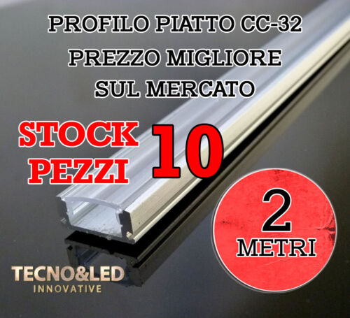 STOCK 10 PROFILI  ALLUMINIO PIATTO LED STRISCIA  CANALINA 2 METRI - Foto 1 di 7