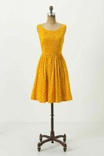 New! NWT Anthropologie Yellow Polka Dot Lace Back "Melora Dress" 2
