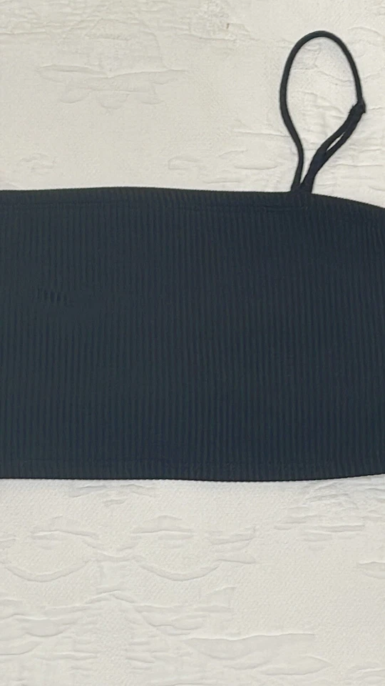 Minimale Animale Black Ribbed Cropped Tank Bandeau Adj Straps Lined Large New - Image 2 of 4