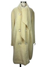 Vtg 1940's I Magnin & Co Italy Ivory Mohair Wool Double Breasted Long Coat 12