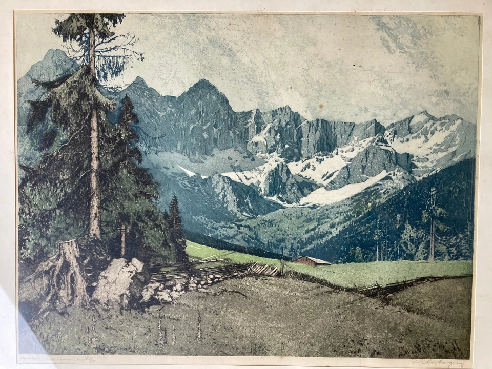 Nr. 344 Josef Eidenberger, Gosau Dachstein Südwand Salzkammergut Radierung - Bild 3 von 4