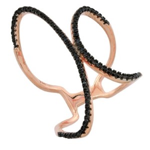 Authentic Sterling Silver Rose Gold Plated Open Freeform Ring w/Micro Pave Black CZ Stones