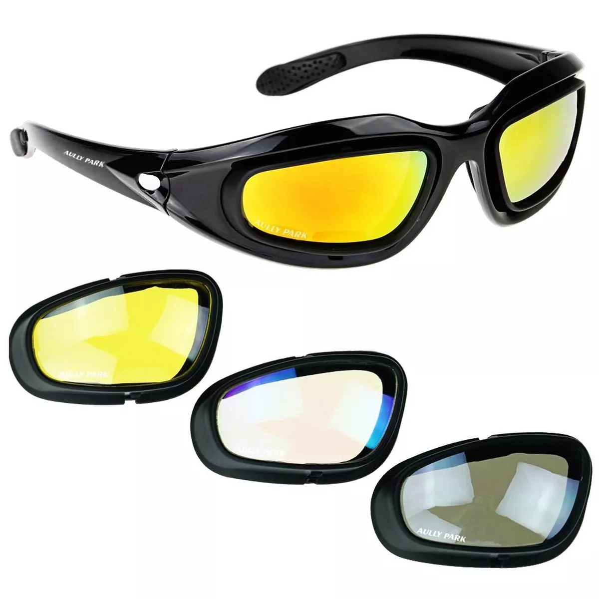 AULLY PARK Polarized Motorcycle Riding Glasses Black Frame with 4