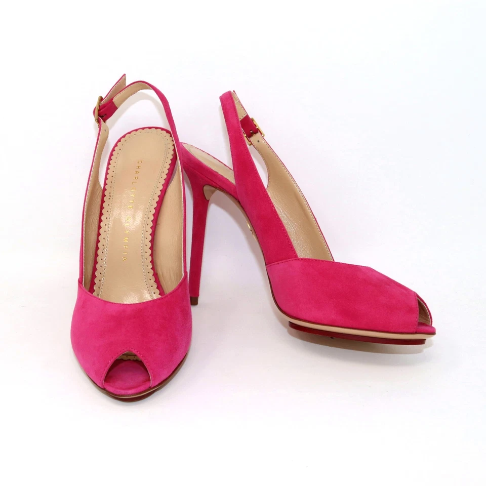 Tacones de aguja Charlotte Olympia 37,5 rosa gamuza con cordones Foto 2 de 4