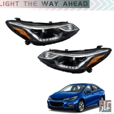 For 2016-2019 Chevy Cruze Halogen w/LED DRL Black Projector Headlight Left+Right