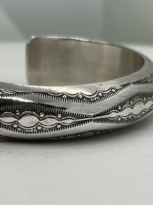 Vintage Signed Bighand Navajo Sterling Silver Cuff Intricate Vintage Signed Bighand Navajo Sterling Silver Cuff Intricate
