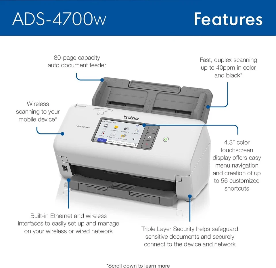 Brother ADS-4700W Duplex Document Scanner-New damage Box - Image 2 of 2