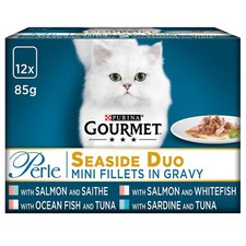 Image of 12 x 85g Gourmet Perle Seaside Duo Mini Fillets In Gravy Adult Cats Wet Food