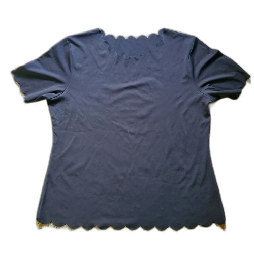 Solid Black Scallop Trimmed Short Sleeve Blouse - 2XL Office Careerwear NWT