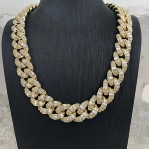 Authentic Lab Created Diamond 14K Yellow Gold Plated Cuban Link Men's Necklace 22"