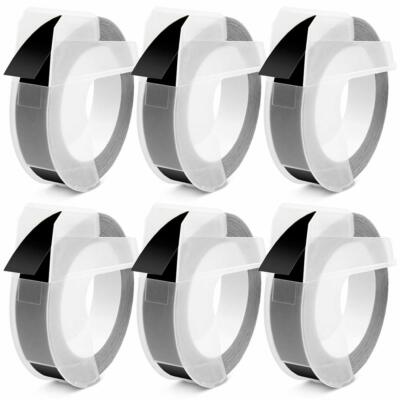 6-Pk/Pack 9mm White/Black Compatible Dymo 3D Plastic Embossing Tape Label Makers