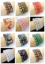 4/6/8/10/12mm Natural MultiColor Round Gemstone Beads Stretch Bracelet 7.5''