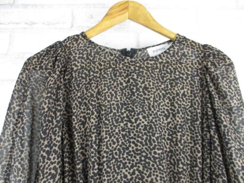 Piper womens a-line dress black brown print 12 long sleeve sheer - Picture 2 of 12