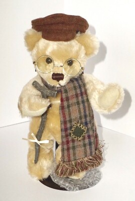 ''Tiny Tim'' Bear w/ Crutch, Stand Hat Tear Drop Franklin Mint Heirloom Collection